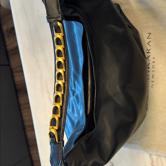 NWT Donna Karan Black Leather Shoulder Bag with Gold Chain - Picture 5 of 12
